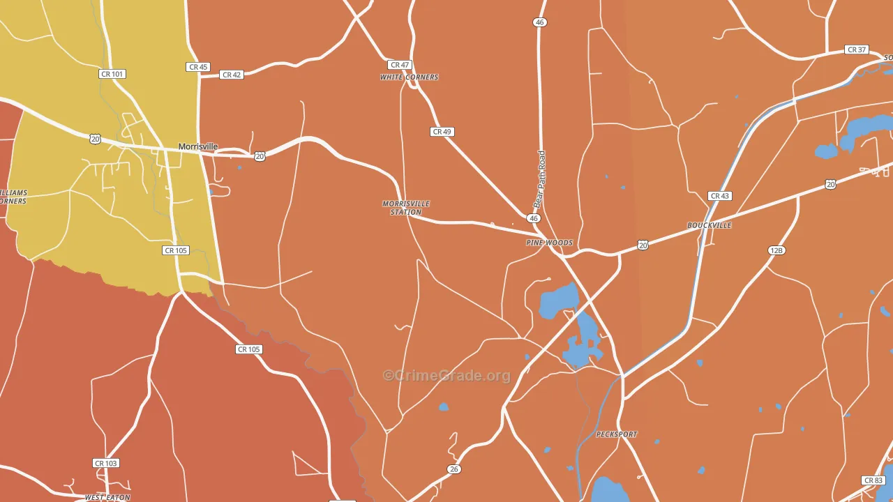 Pine Woods, NY Map of Burglary Rates