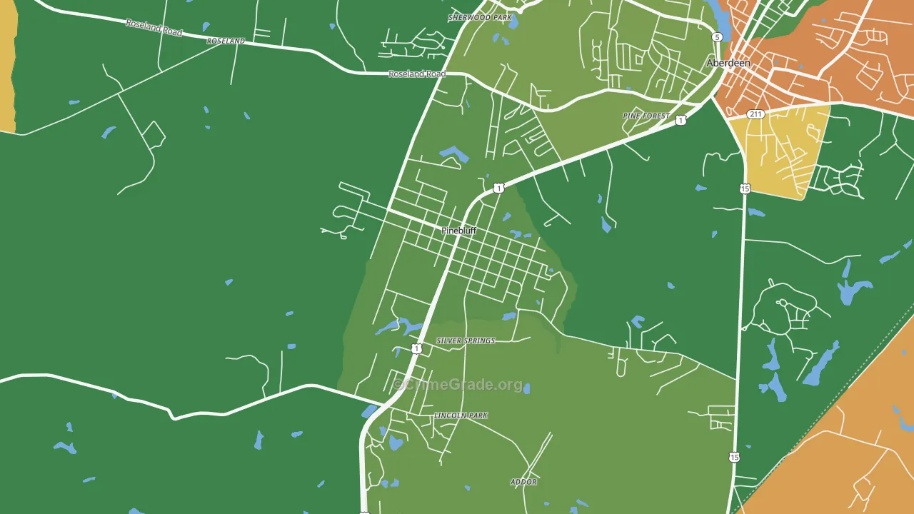 Pinebluff, NC Map of Burglary Rates