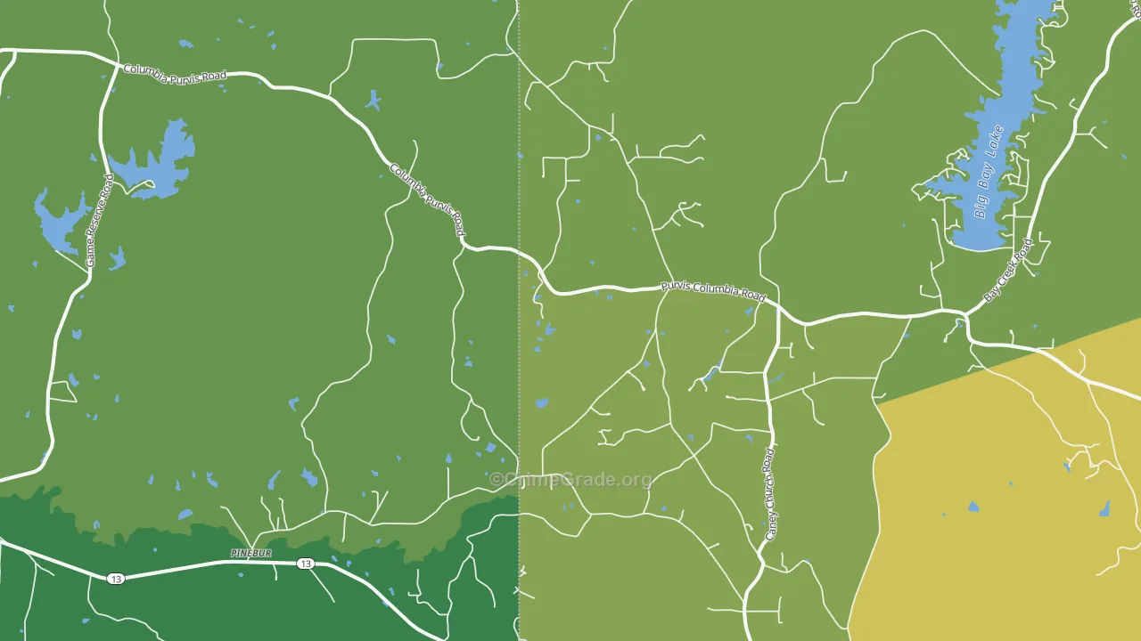 Pinebur, MS Map of Burglary Rates