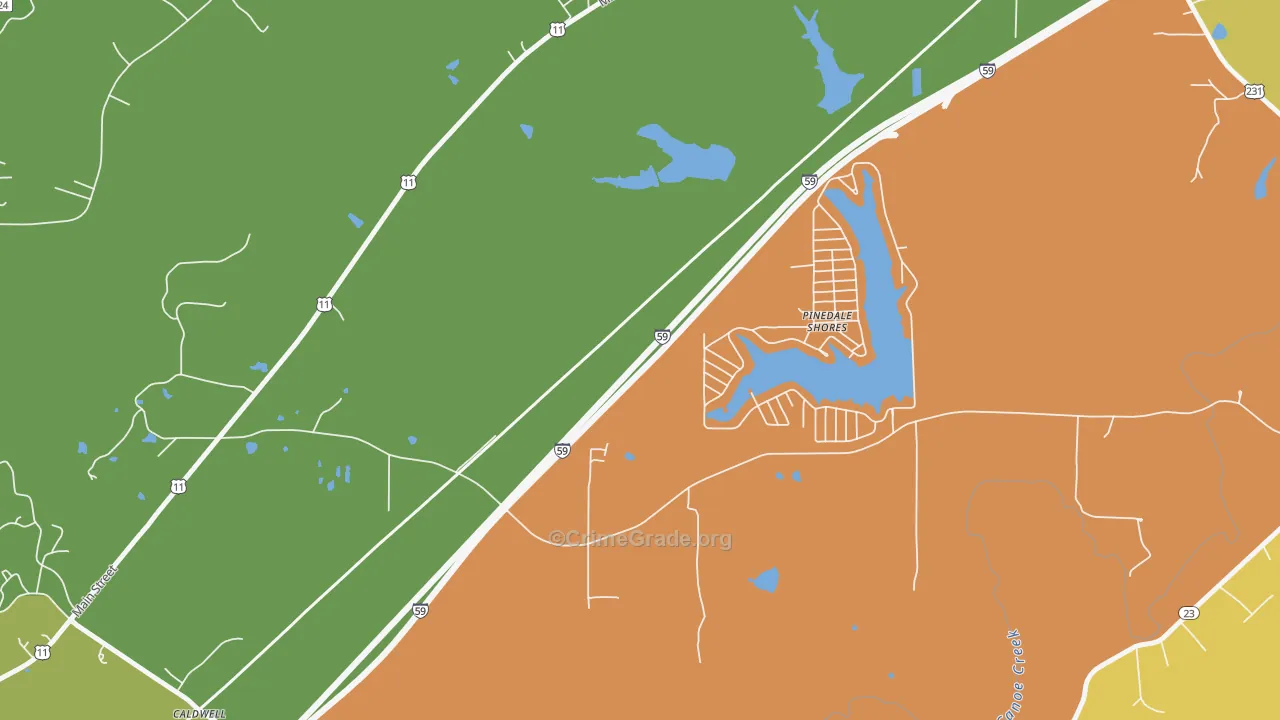 Pinedale Shores, AL Map of Burglary Rates