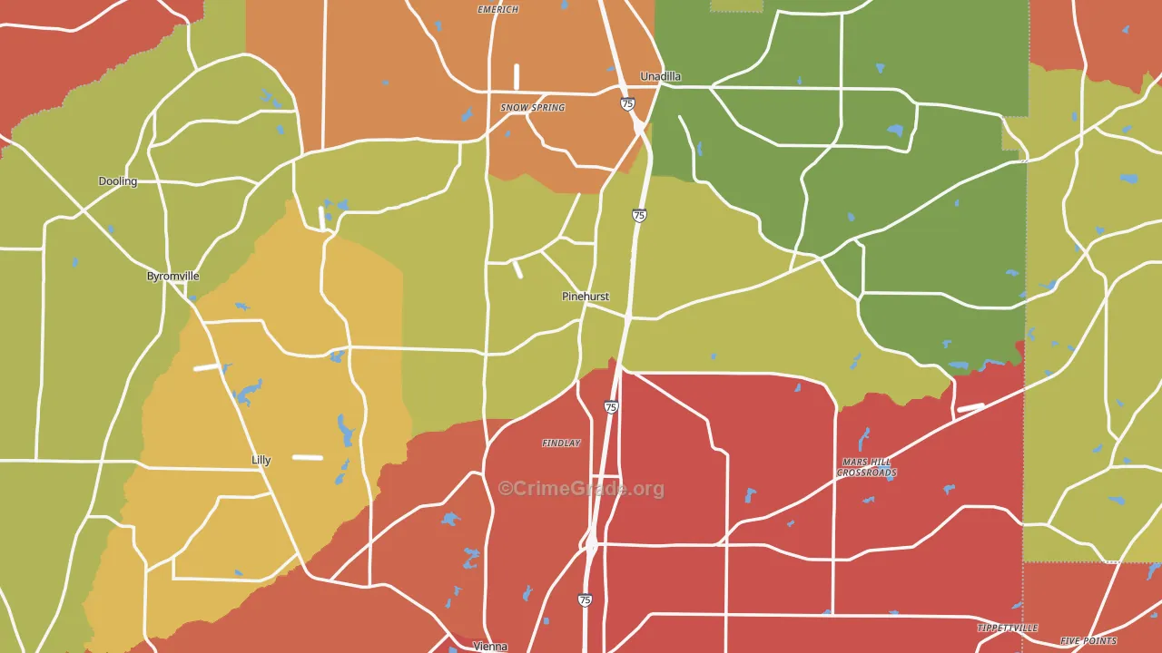 Pinehurst, GA Map of Burglary Rates