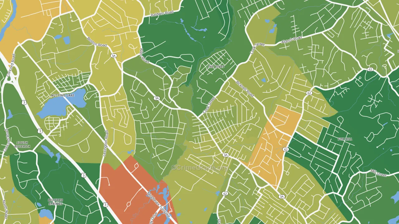 Pinehurst, MA Map of Burglary Rates