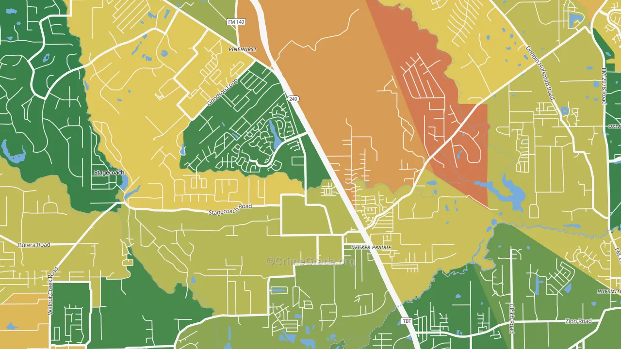 Pinehurst, TX Map of Burglary Rates