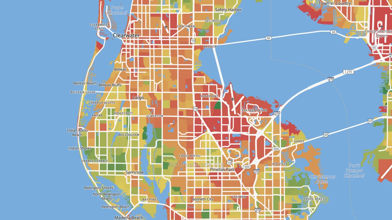 Pinellas County, FL Map of Burglary Rates