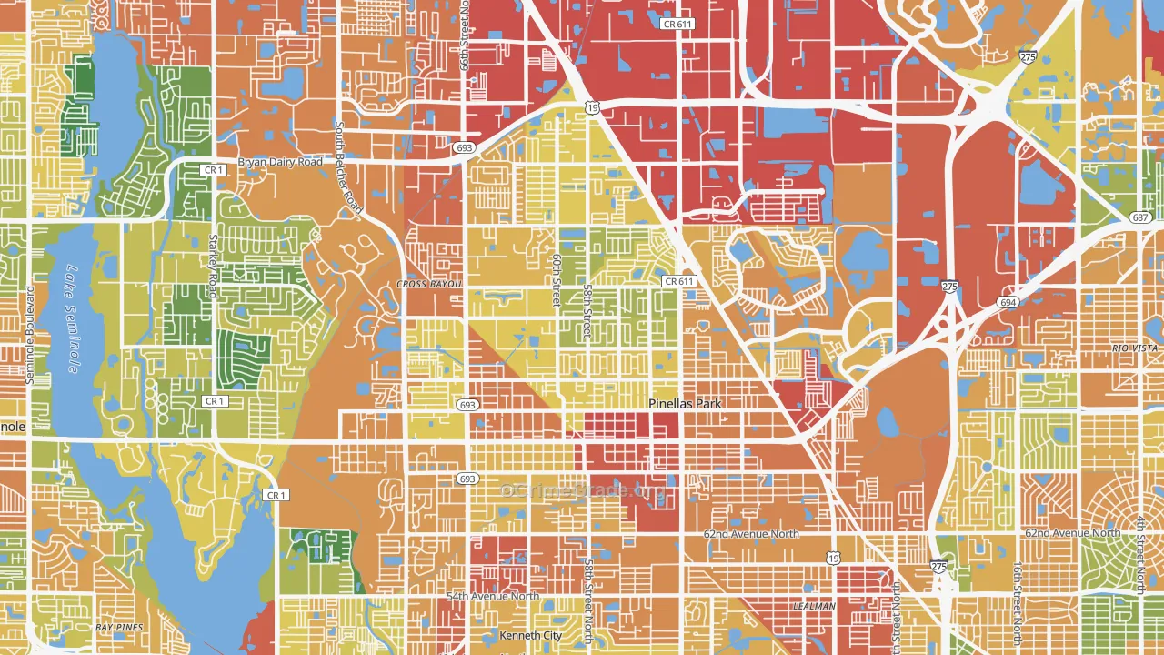 Pinellas Park, FL Map of Burglary Rates
