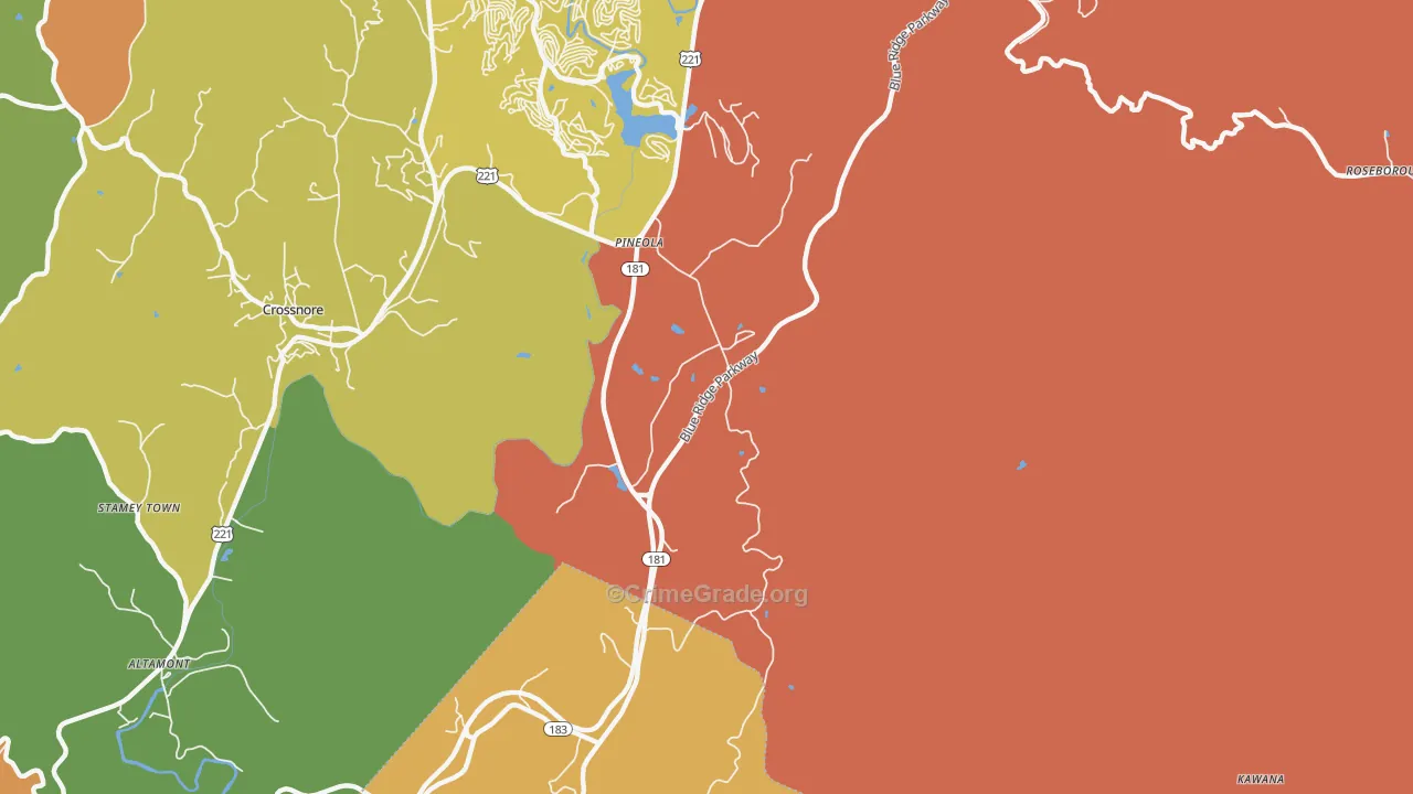 Pineola, NC Map of Burglary Rates