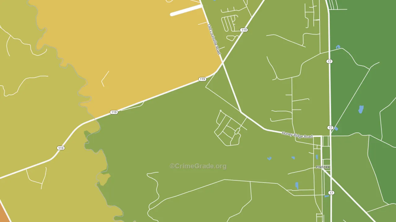 Pineora, GA Map of Burglary Rates