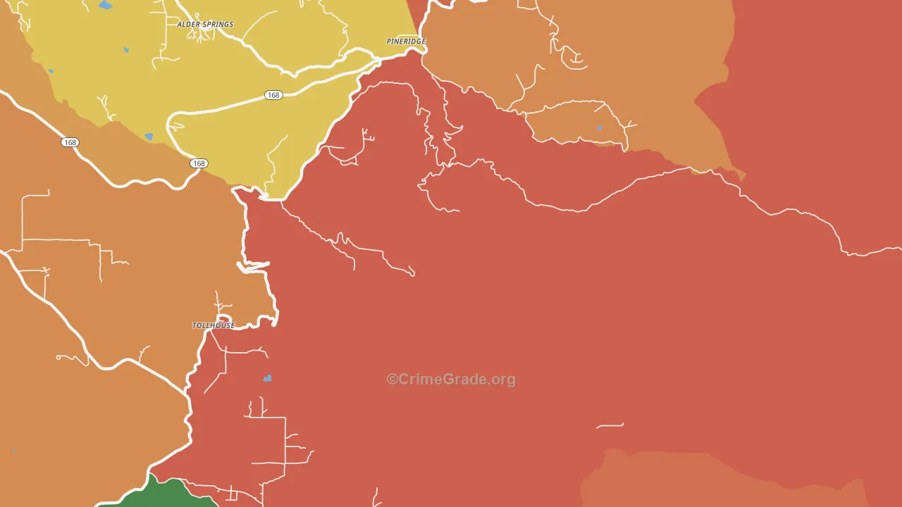 Pineridge, CA Map of Burglary Rates