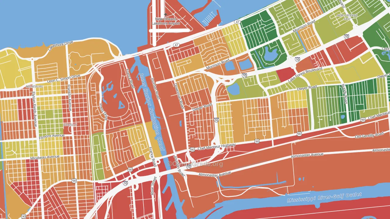 Pines Village, New Orleans, LA Map of Burglary Rates