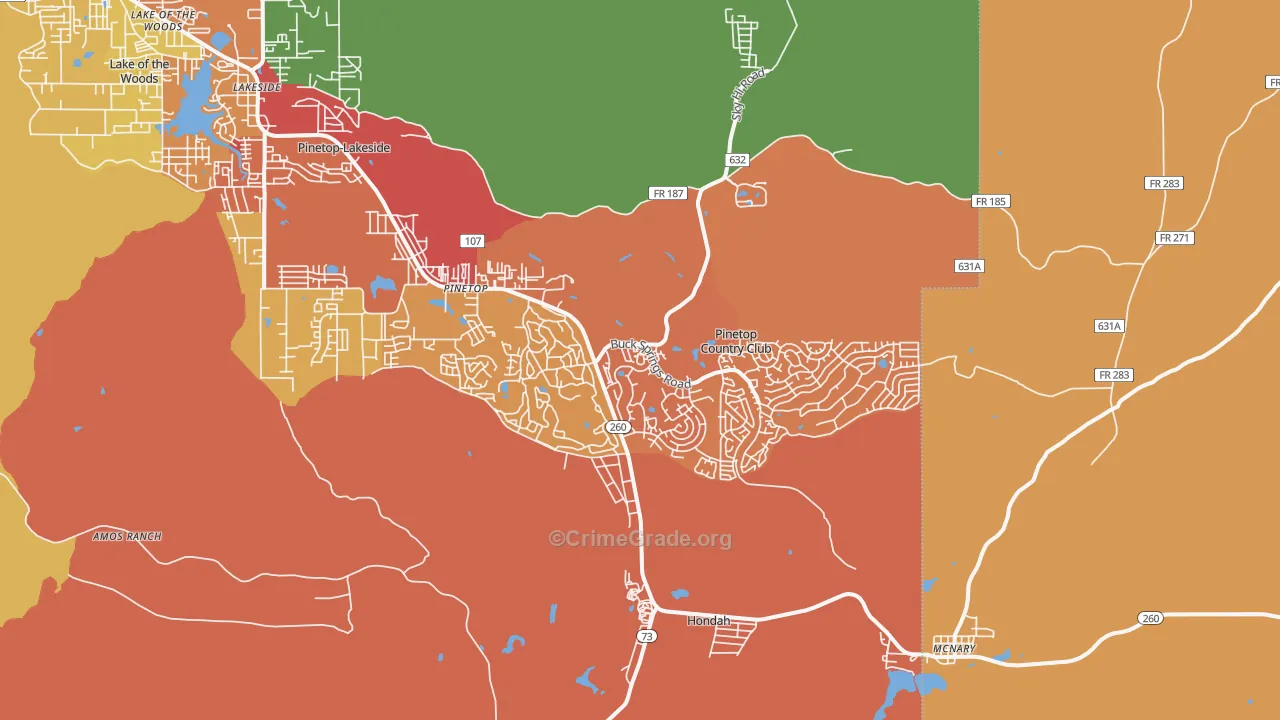 Pinetop, AZ Map of Burglary Rates