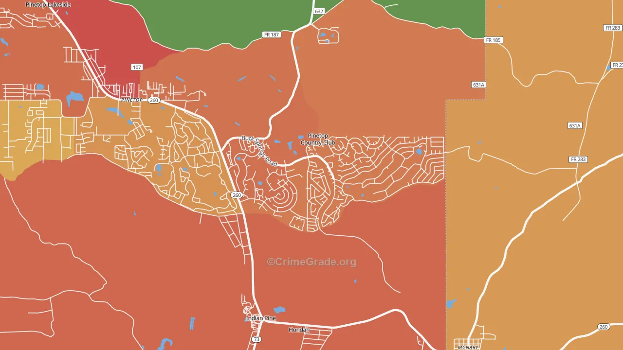 Pinetop Country Club, AZ Map of Burglary Rates
