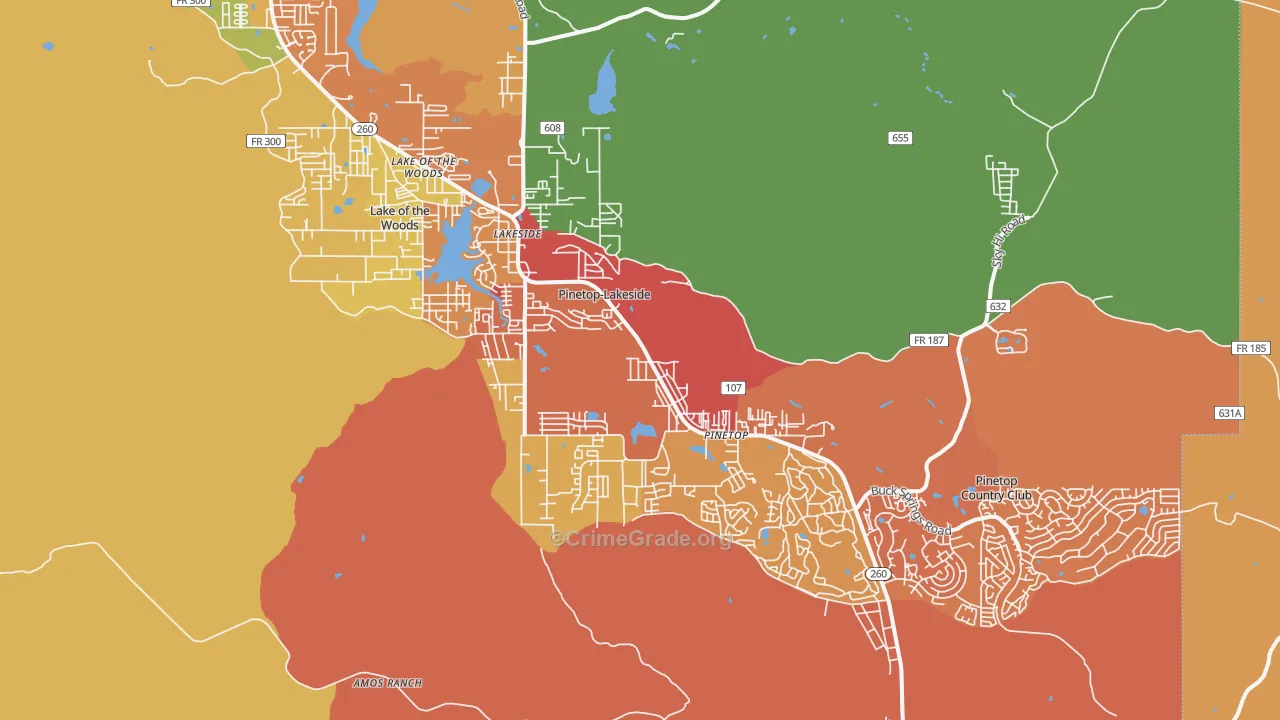 Pinetop-Lakeside, AZ Map of Burglary Rates