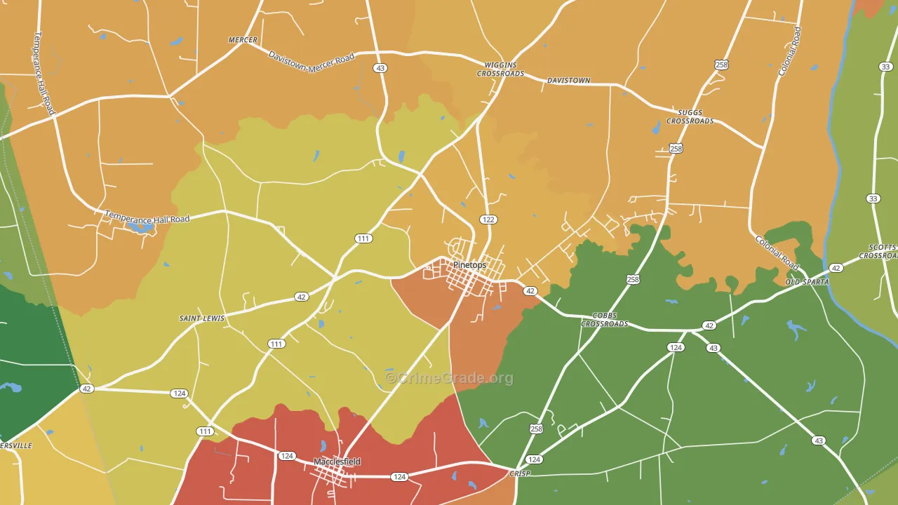 Pinetops, NC Map of Burglary Rates