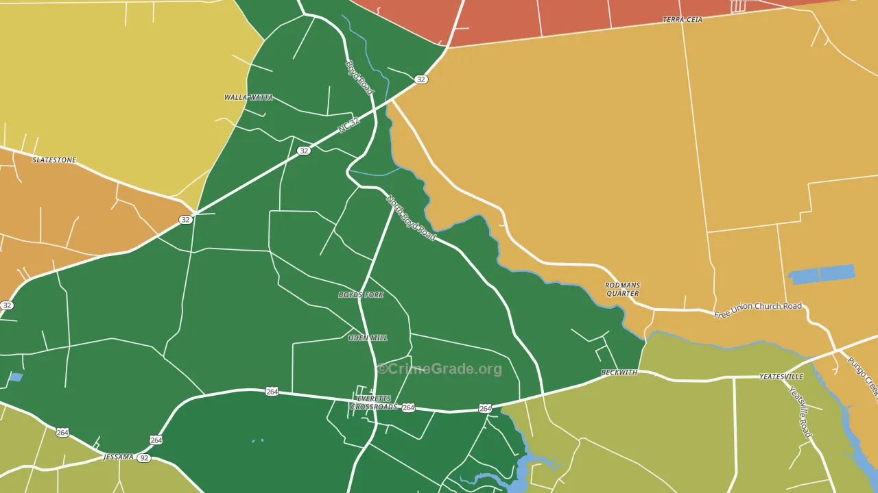 Pinetown, NC Map of Burglary Rates