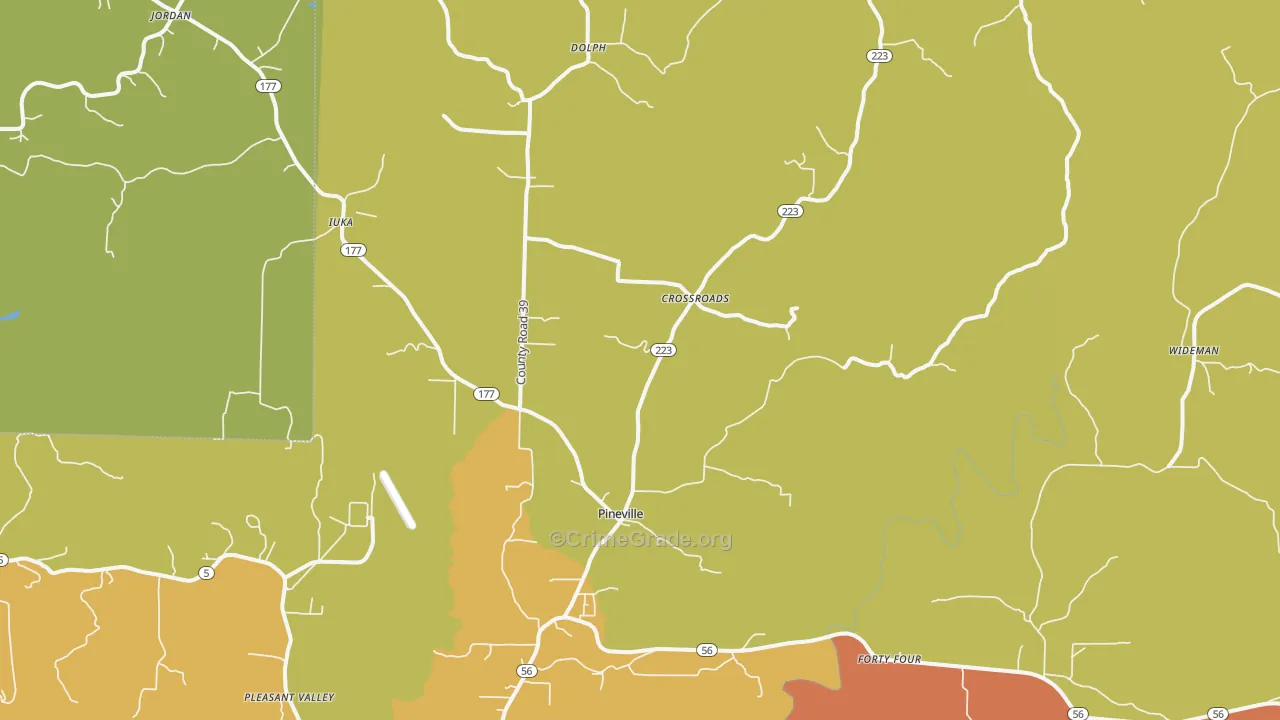 Pineville, AR Map of Burglary Rates