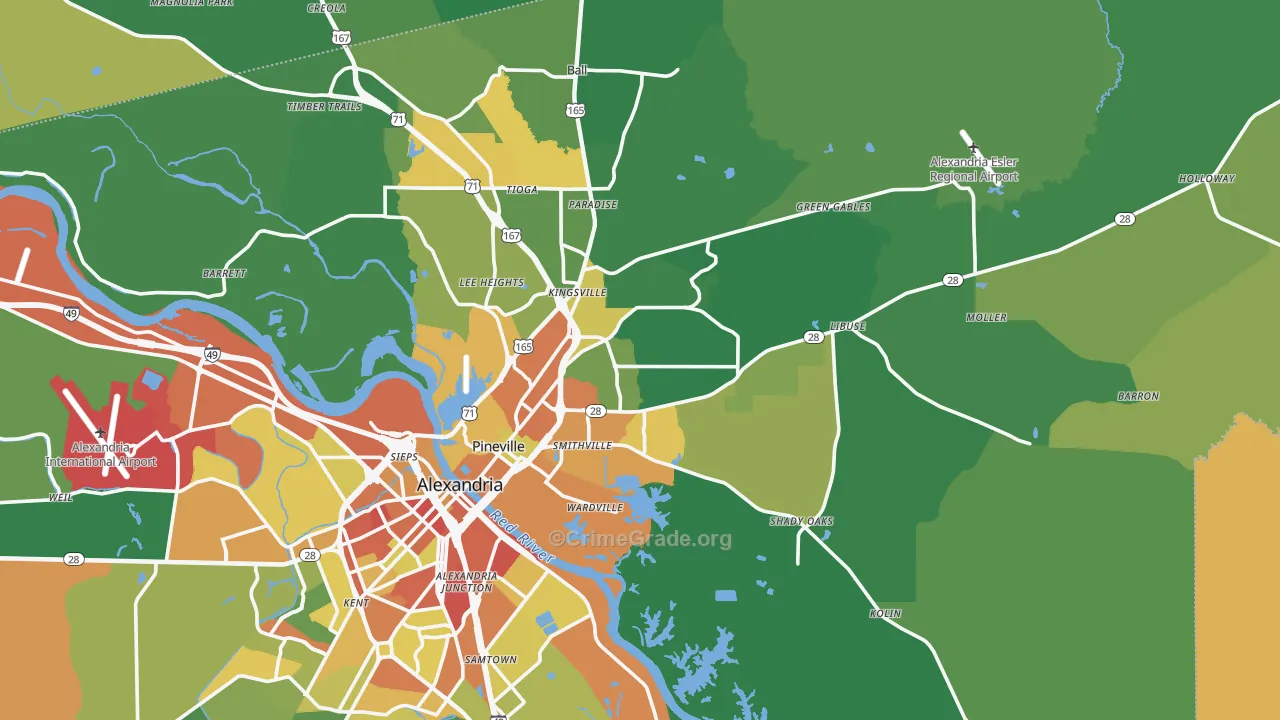 Pineville, LA Map of Burglary Rates