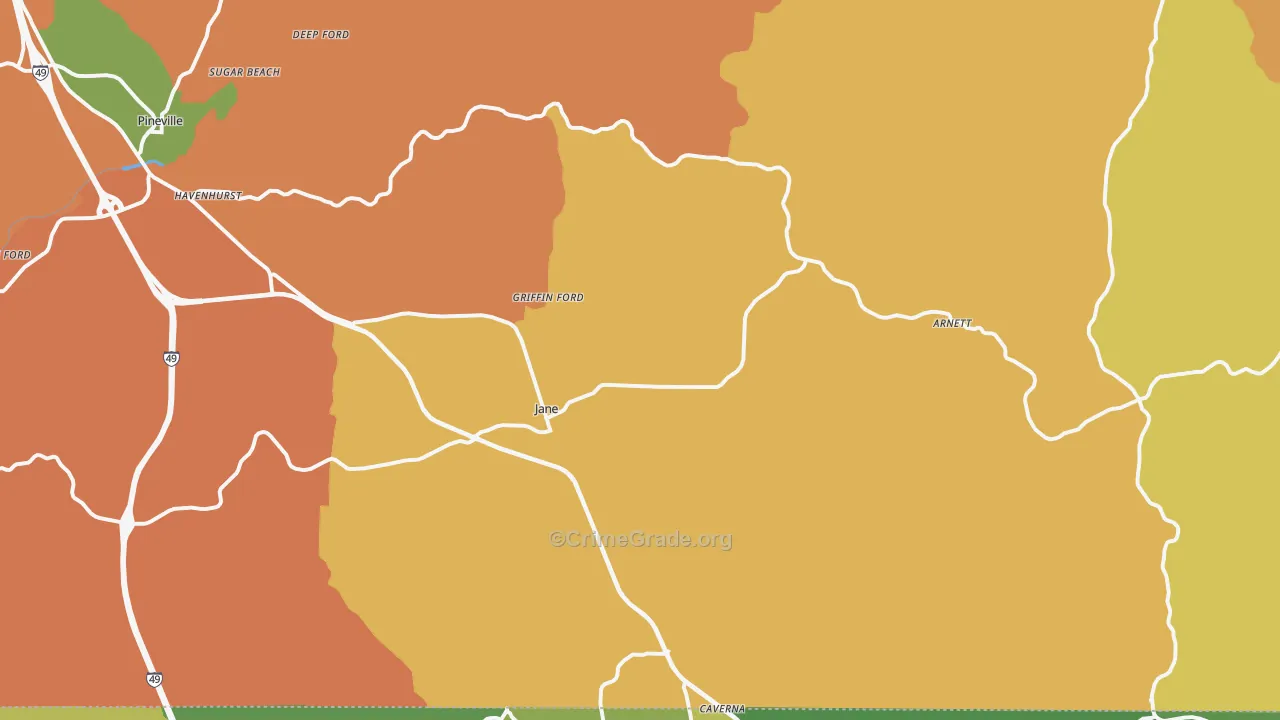 Pineville, MO Map of Burglary Rates