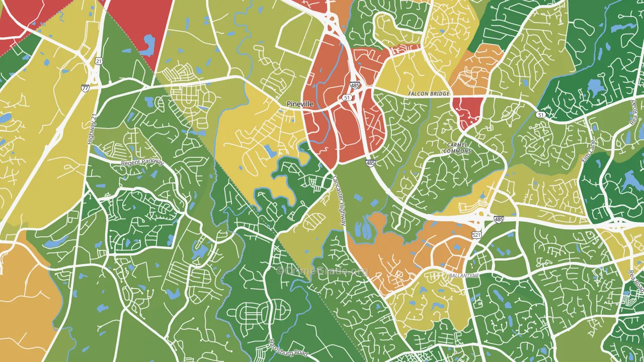 Pineville, NC Map of Burglary Rates