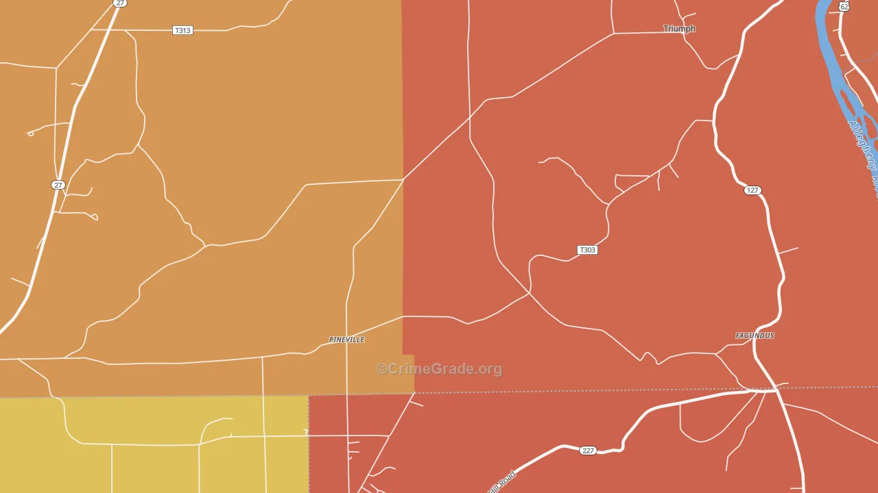 Pineville, PA Map of Burglary Rates