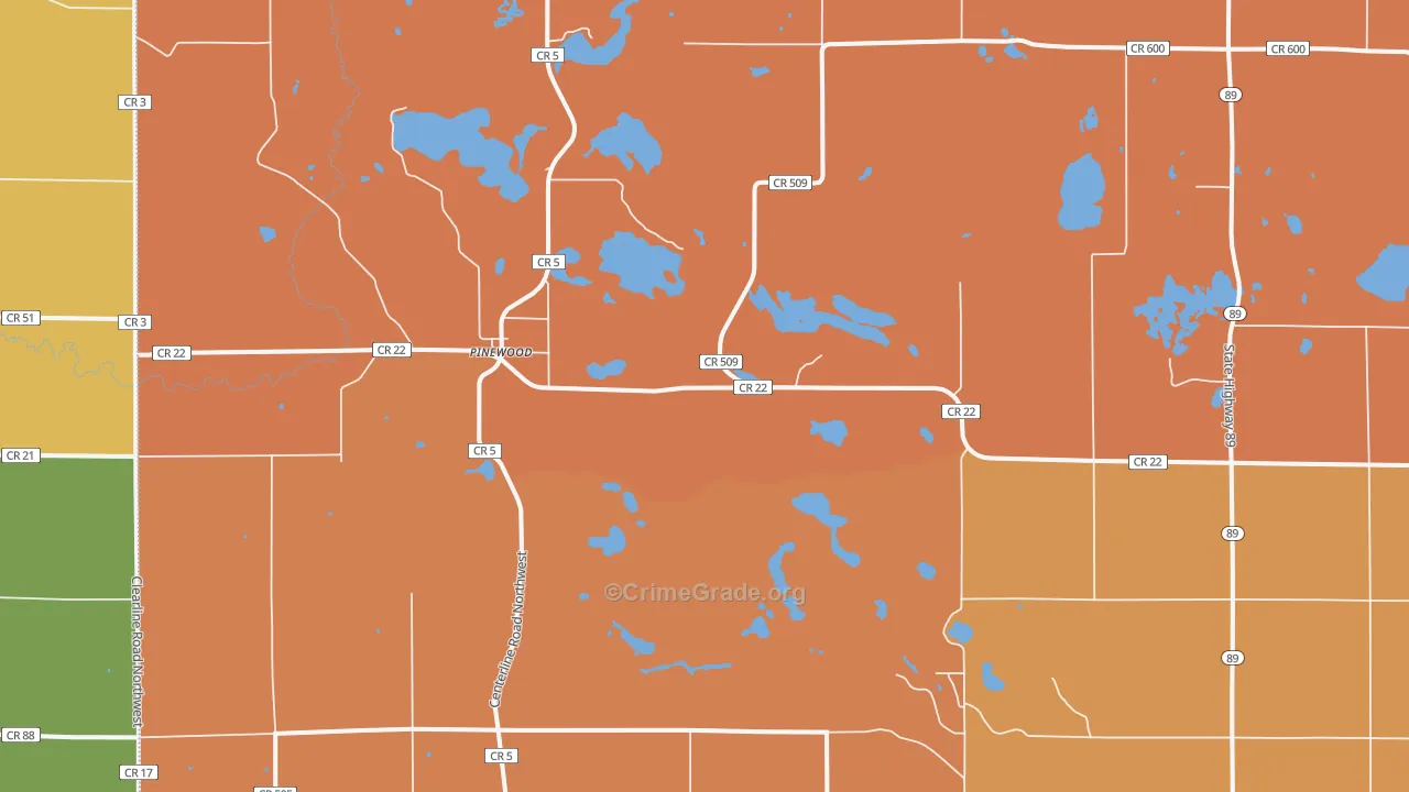 Pinewood, MN Map of Burglary Rates