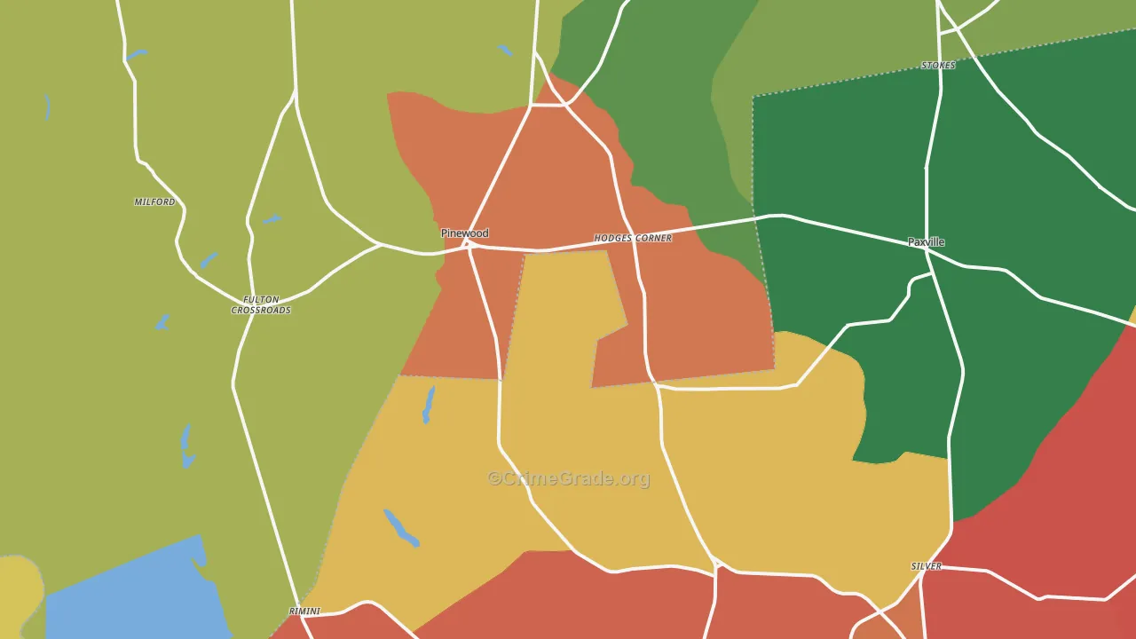 Pinewood, SC Map of Burglary Rates