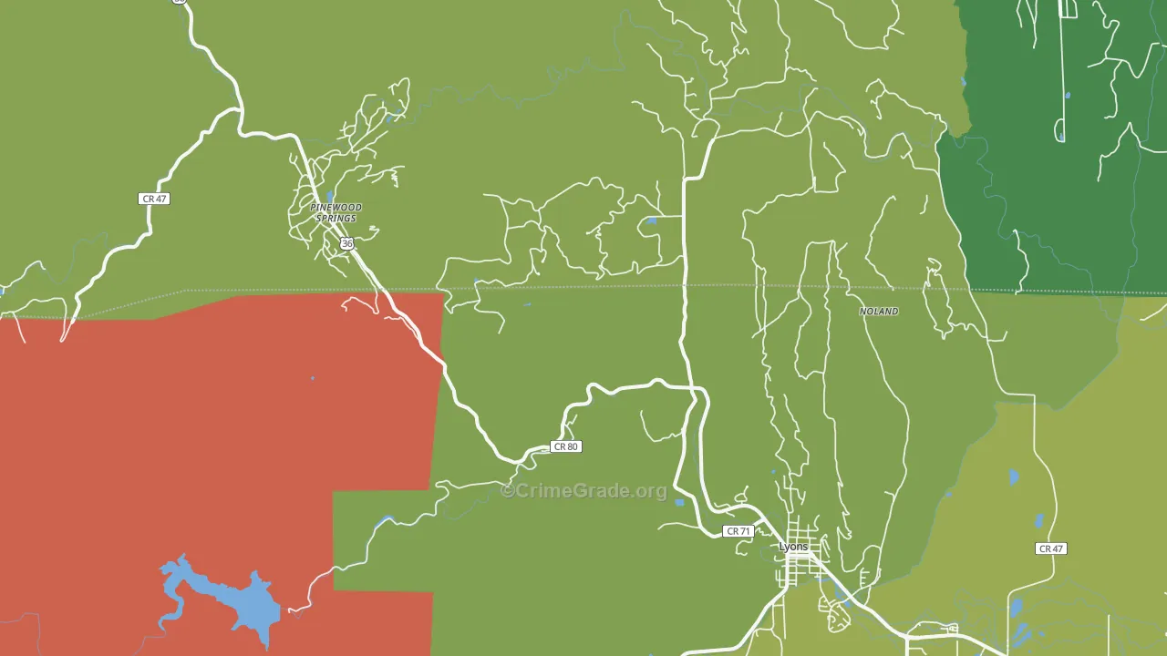 Pinewood Springs, CO Map of Burglary Rates