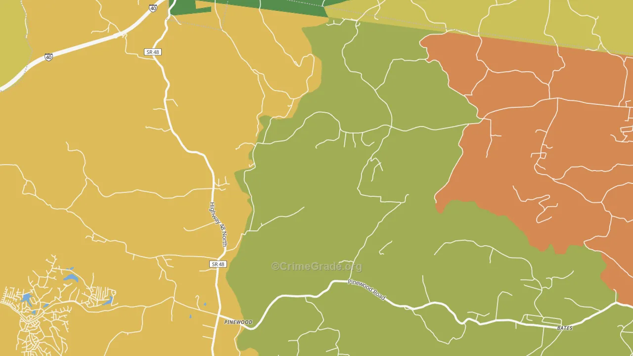 Pinewood, TN Map of Burglary Rates