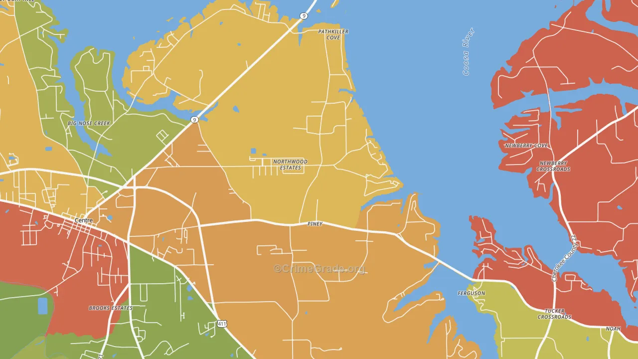 Piney, AL Map of Burglary Rates