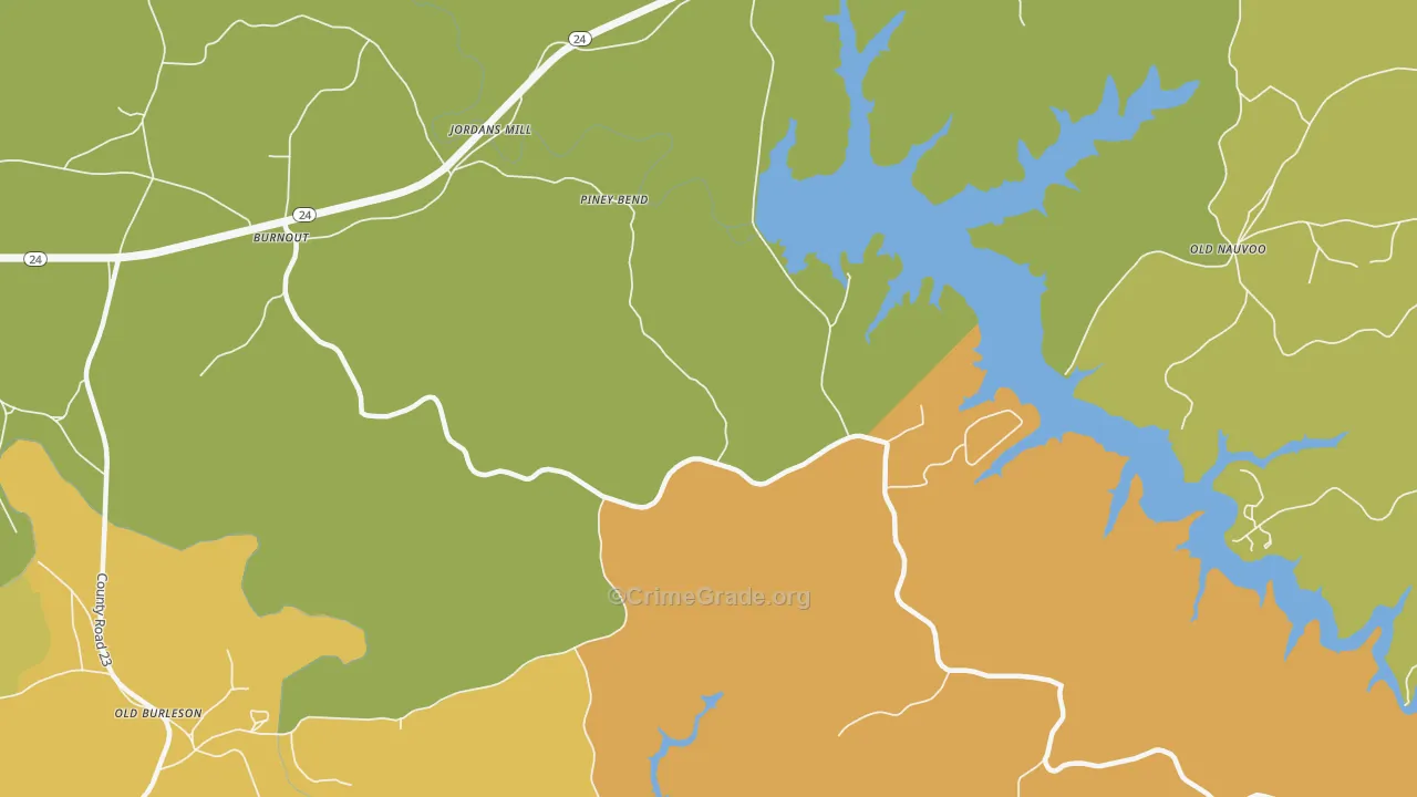 Piney Bend, AL Map of Burglary Rates