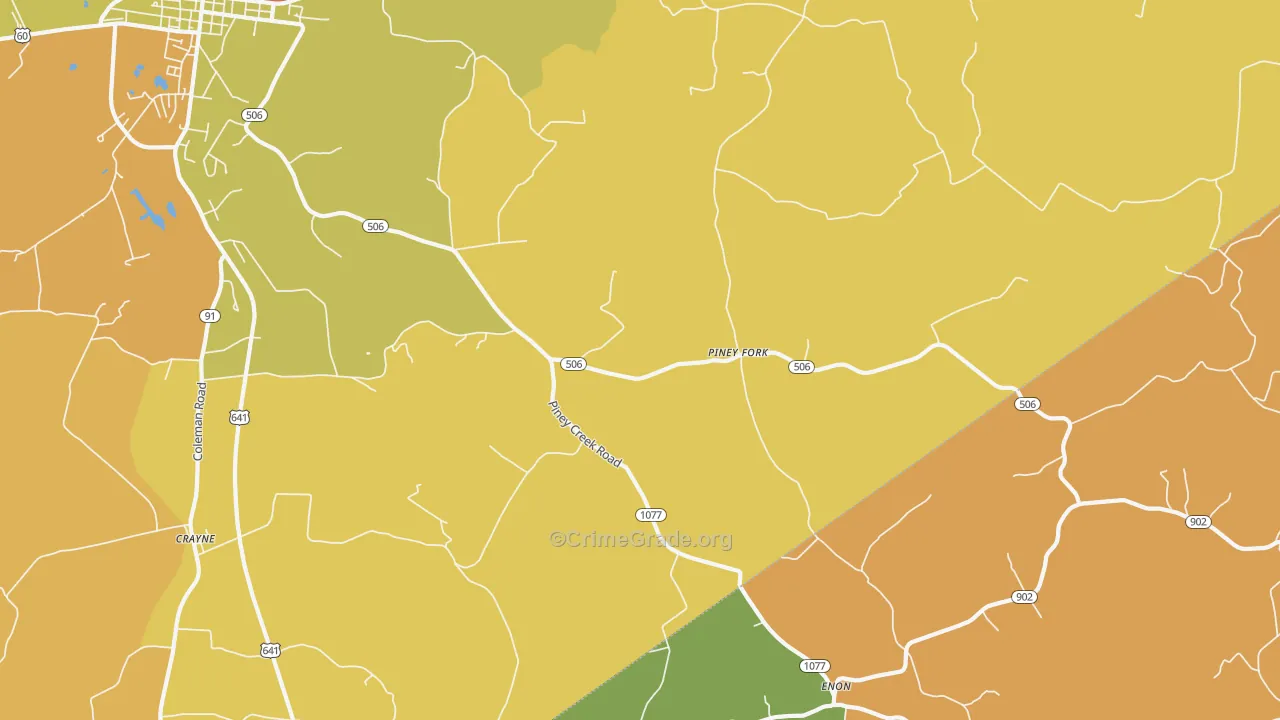 Piney Fork, KY Map of Burglary Rates