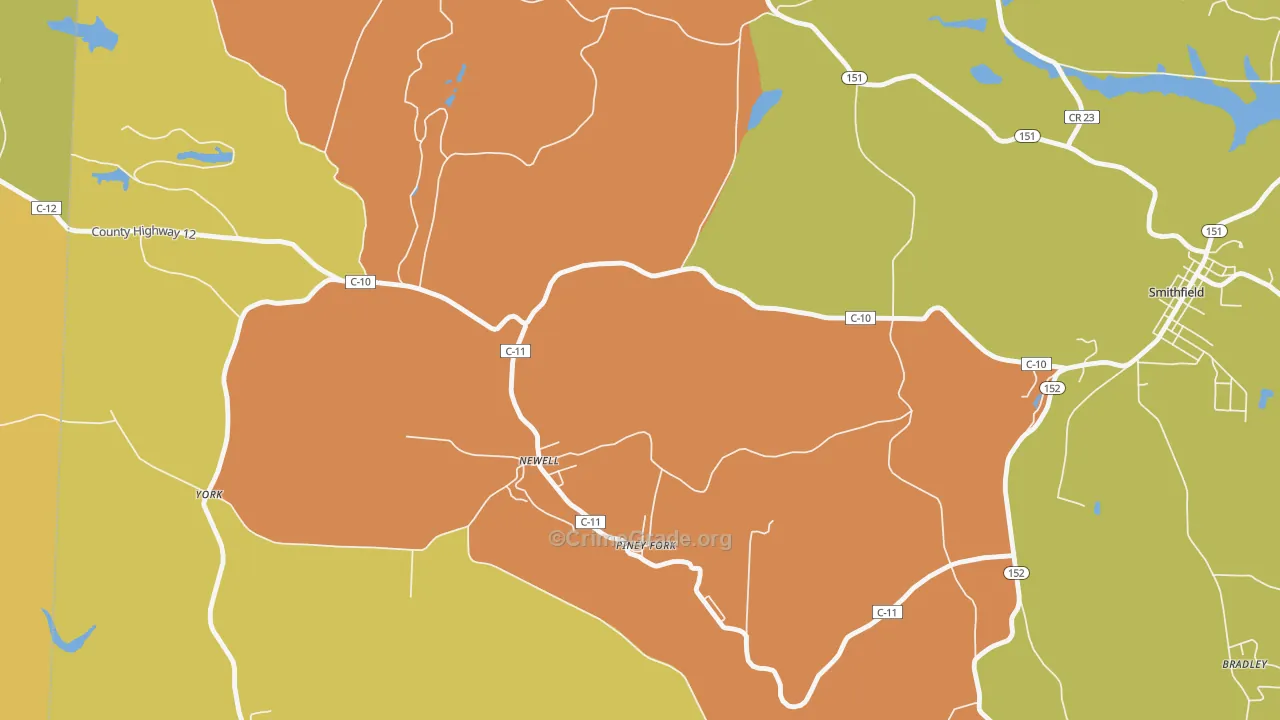 Piney Fork, OH Map of Burglary Rates