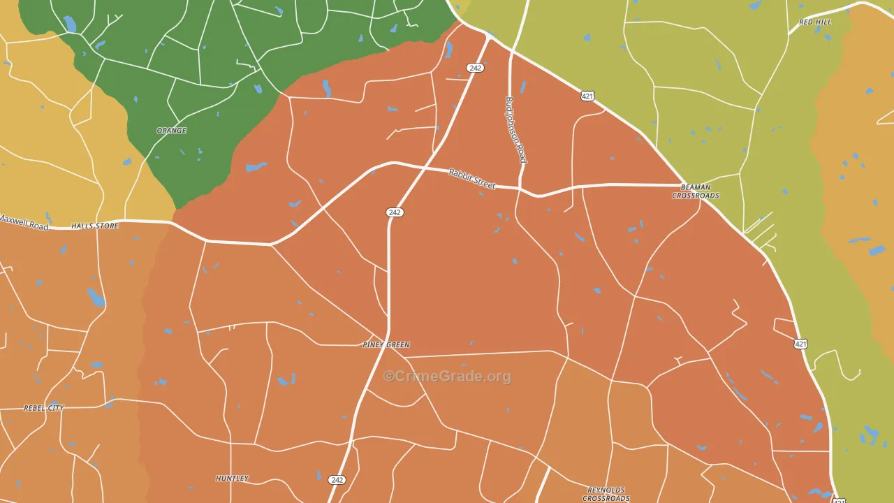 Piney Green, NC Map of Burglary Rates
