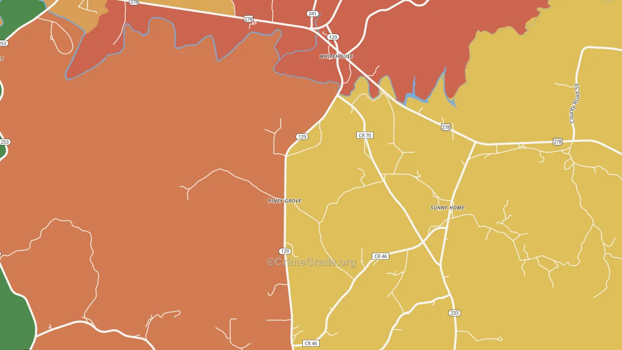 Piney Grove, AL Map of Burglary Rates