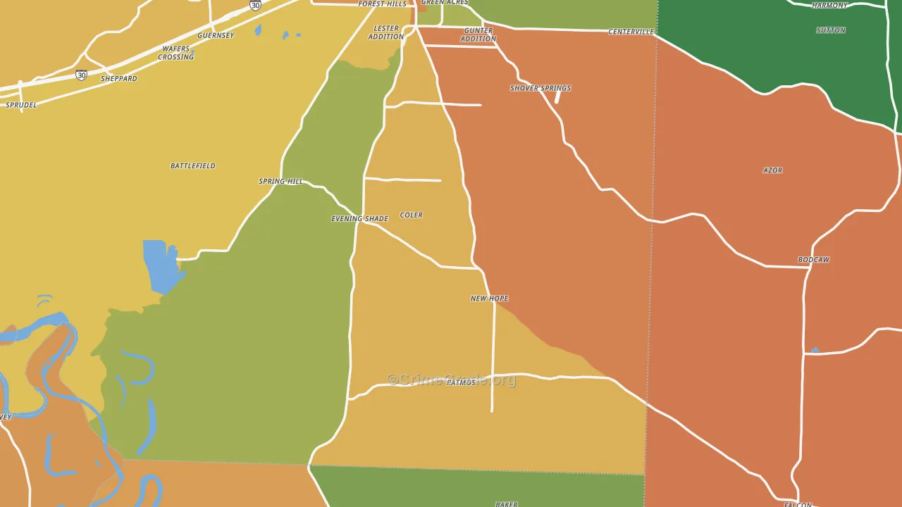 Piney Grove, AR Map of Burglary Rates