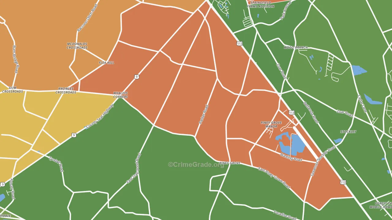 Piney Grove, DE Map of Burglary Rates