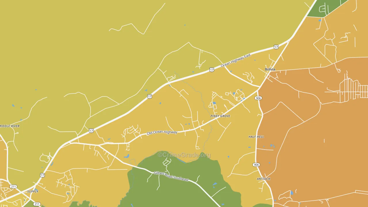 Piney Grove, NC Map of Burglary Rates