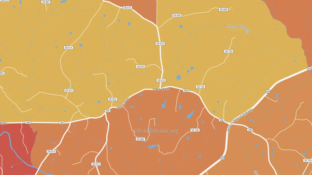 Piney Grove, VA Map of Burglary Rates