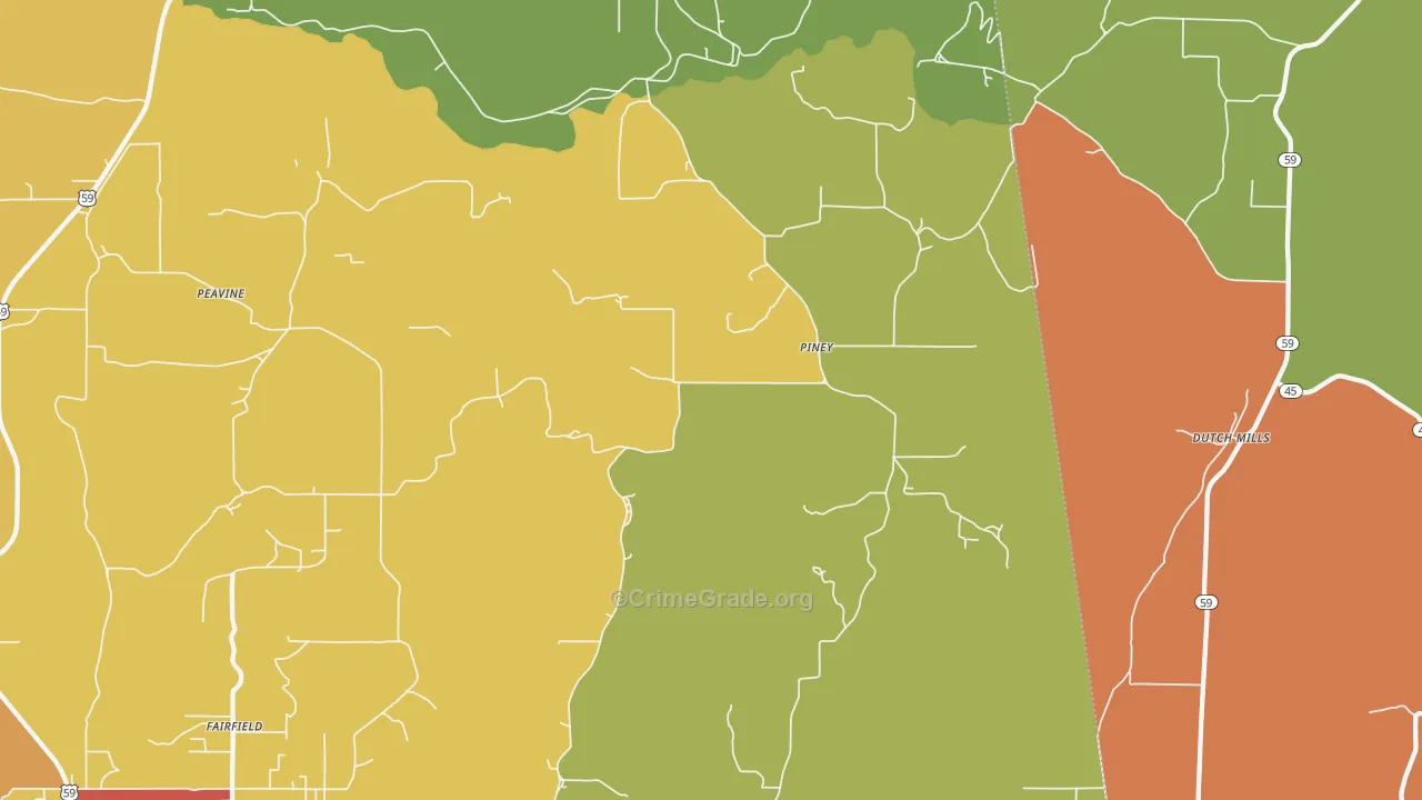 Piney, OK Map of Burglary Rates