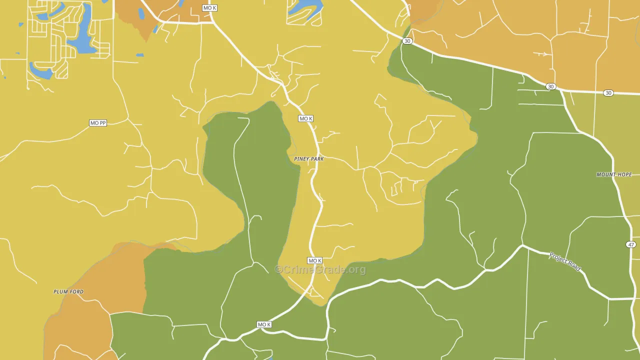 Piney Park, MO Map of Burglary Rates