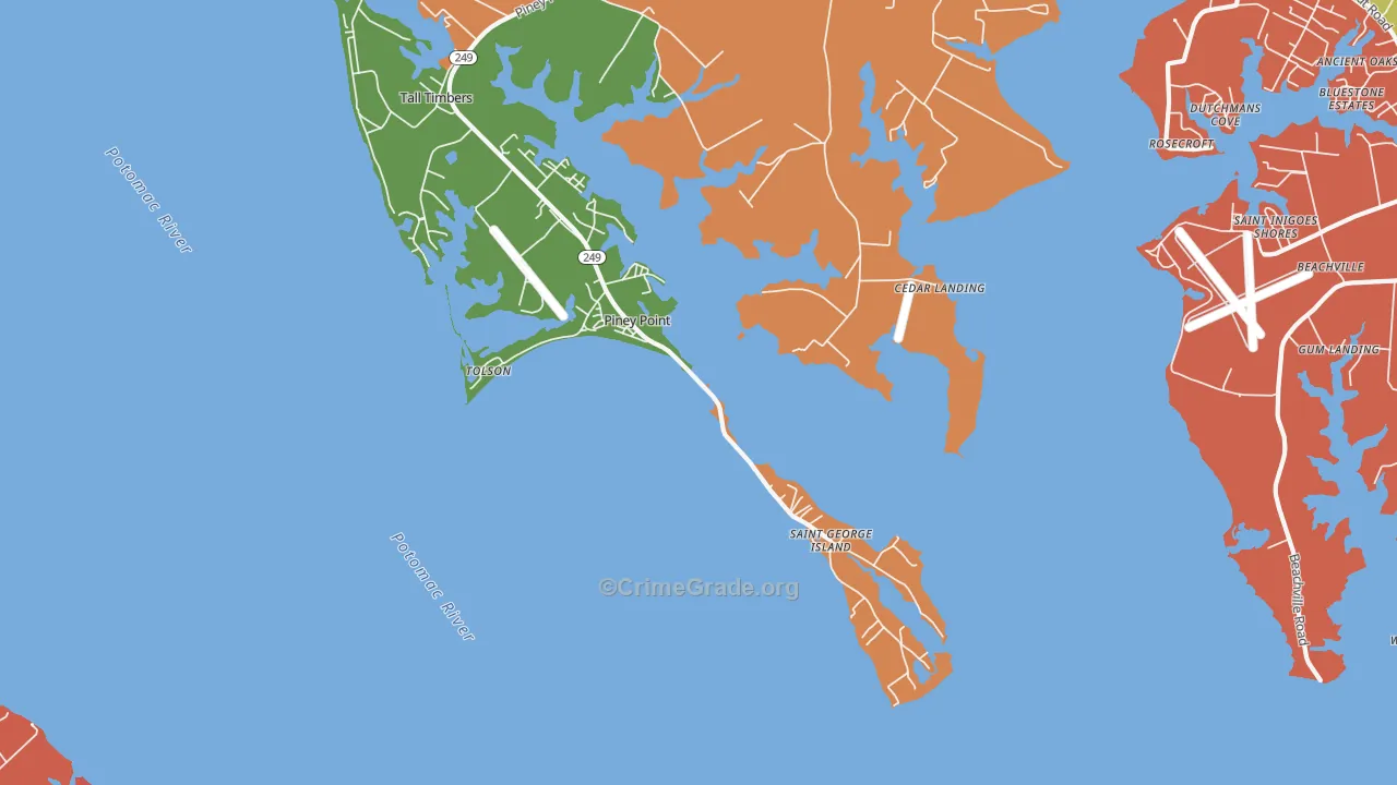 Piney Point, MD Map of Burglary Rates