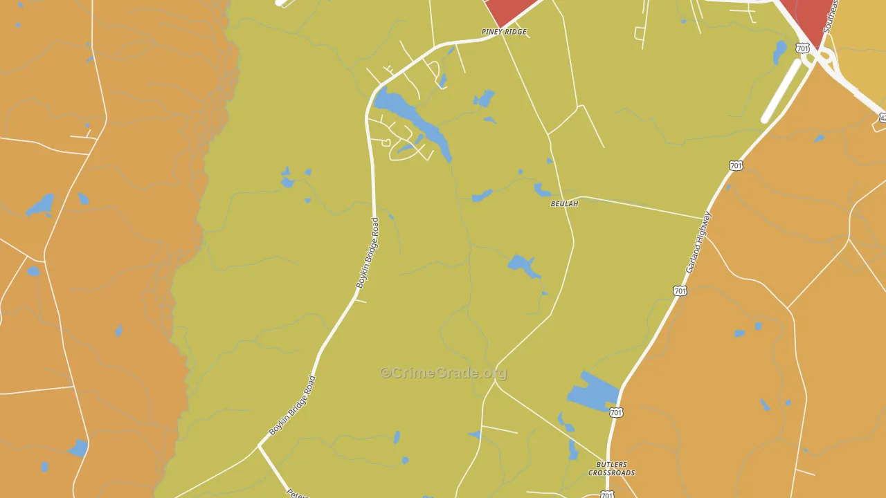 Piney Ridge, NC Map of Burglary Rates