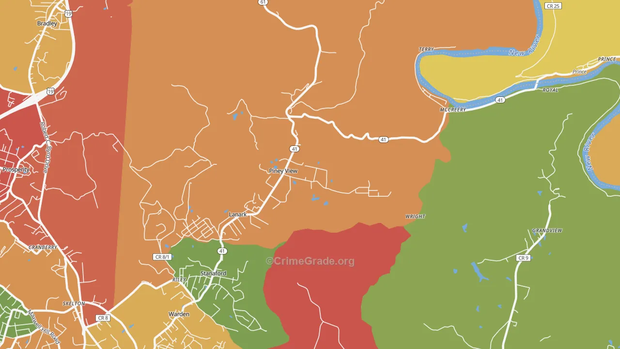 Piney View, WV Map of Burglary Rates