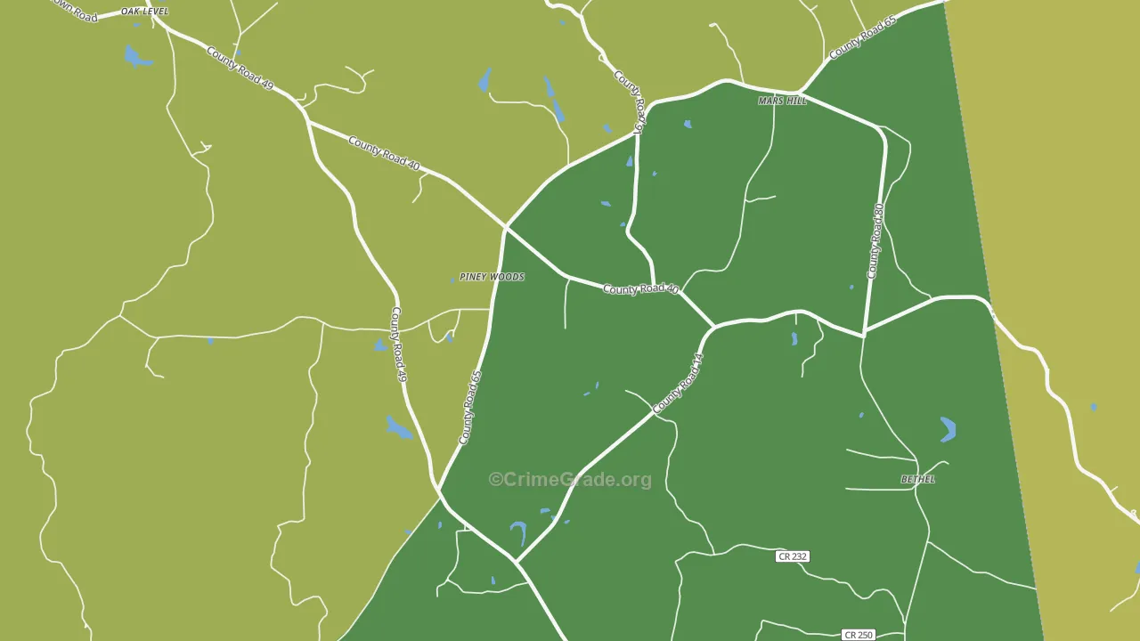 Piney Woods, AL Map of Burglary Rates