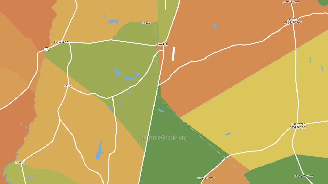 Pink Hill, NC Map of Burglary Rates