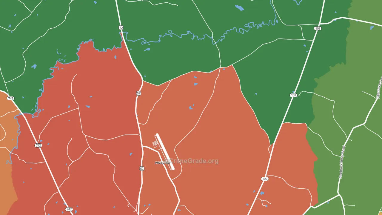 Pinkston, NC Map of Burglary Rates