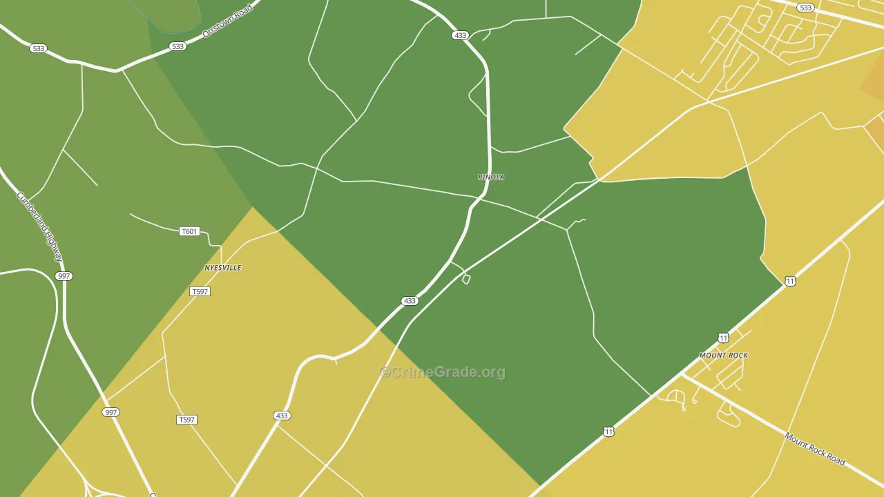 Pinola, PA Map of Burglary Rates