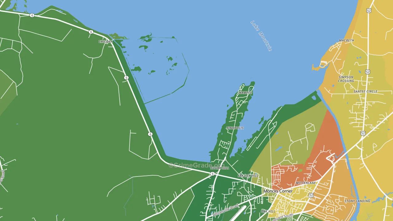 Pinopolis, SC Map of Burglary Rates