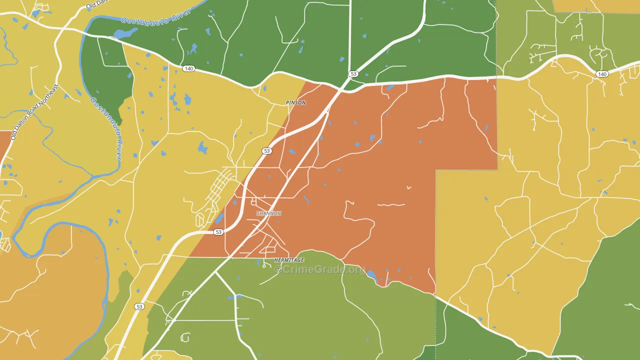 Pinson, GA Map of Burglary Rates