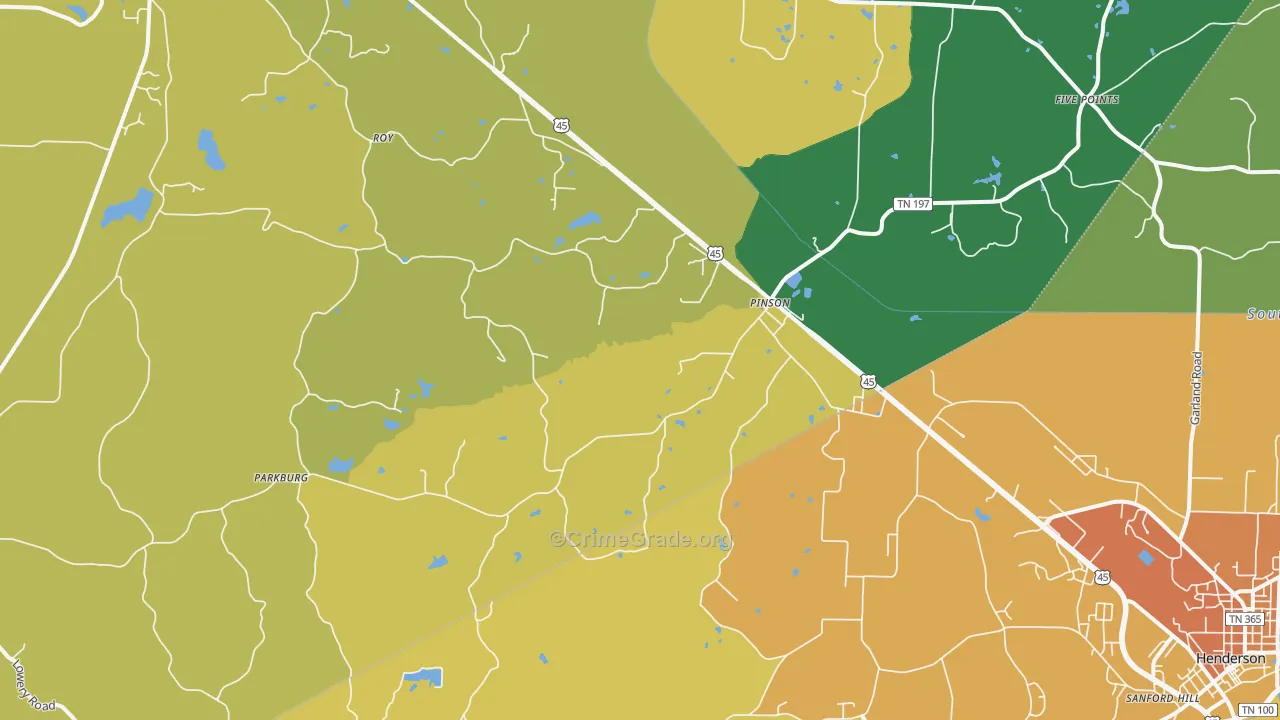 Pinson, TN Map of Burglary Rates