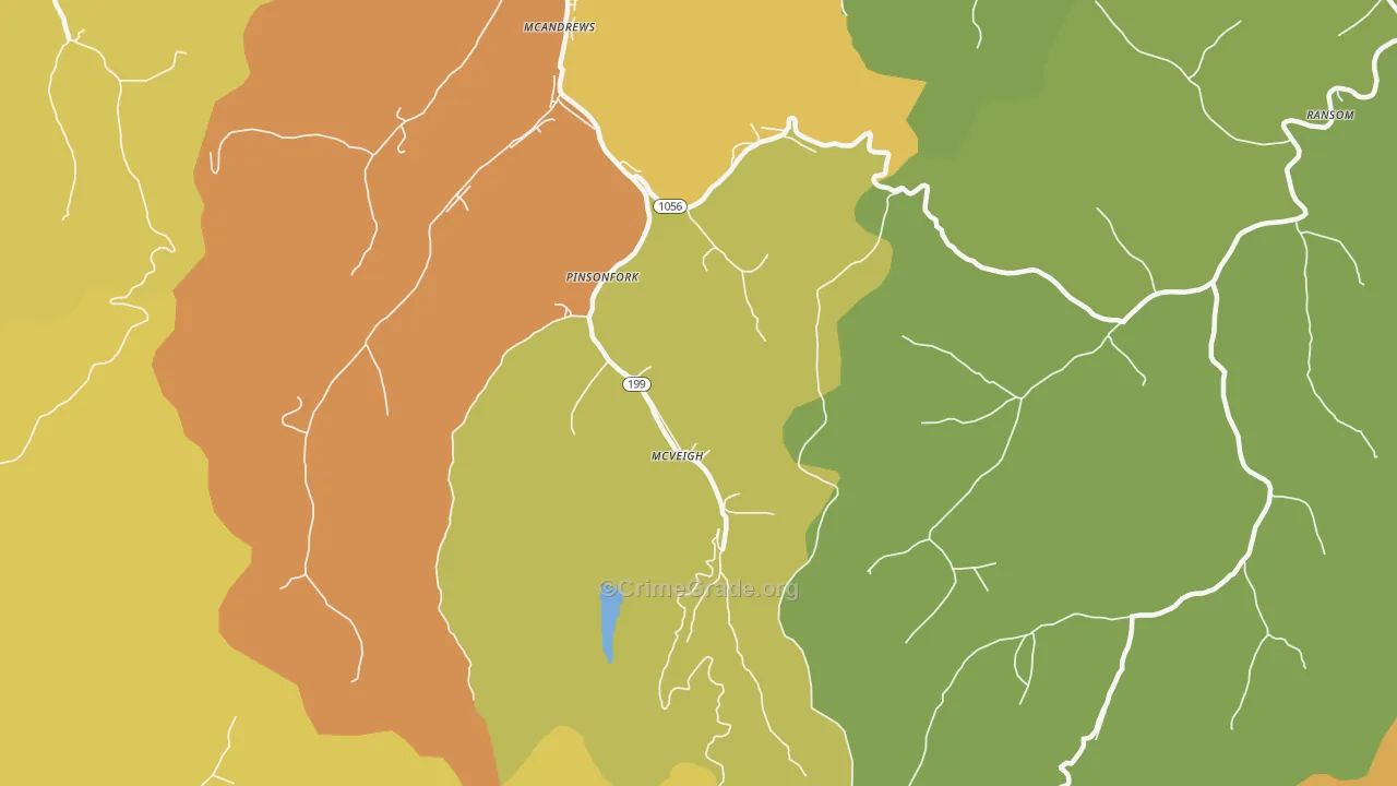 Pinsonfork, KY Map of Burglary Rates
